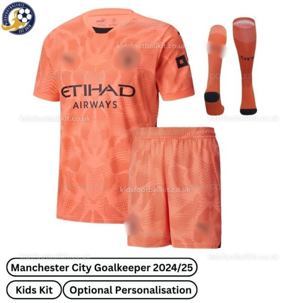 Manchester City Goalkeeper Kids Football Kit 23_24-front view with socks-blur