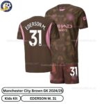 Manchester City Goalkeeper Kids Football Kit 24_25 -EDERSON M. 31 - over view-brown-blur