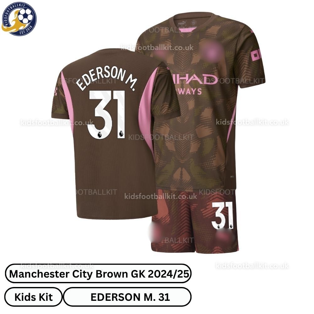 Man City EDERSON Brown Goalkeeper Kids Kit 2024/25