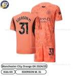 Manchester City Goalkeeper Kids Football Kit 24_25 -EDERSON M. 31 - over view-orange-blur