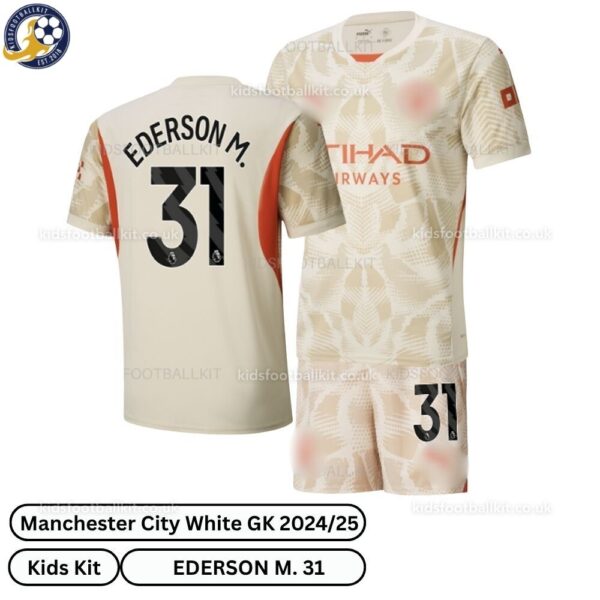 Manchester City Goalkeeper Kids Football Kit 24_25 -EDERSON M. 31 - over view-white-blur