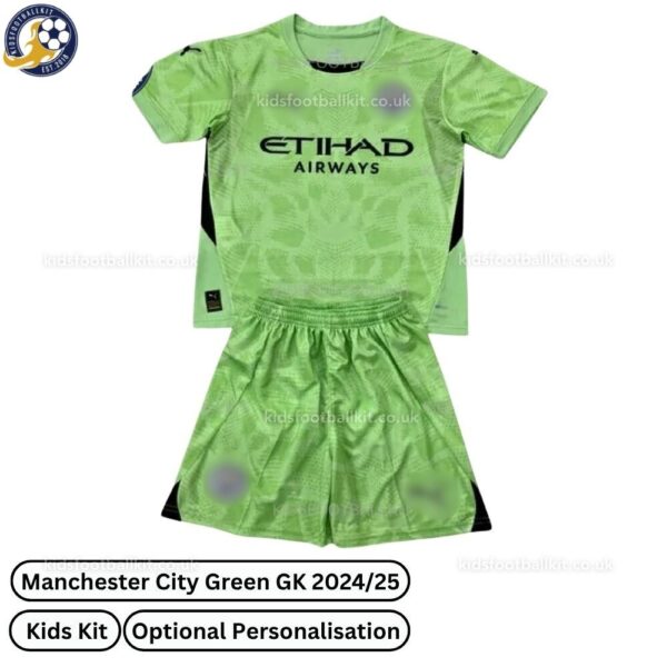 Manchester City Goalkeeper Kids Football Kit 24_25 - front view-green-blur