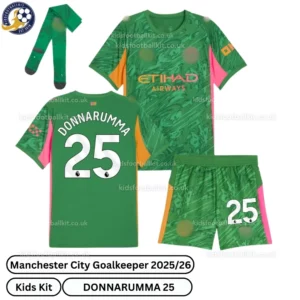 Manchester City Goalkeeper Kids Kit 25_26- DONNARUMMA 25 - green - over view