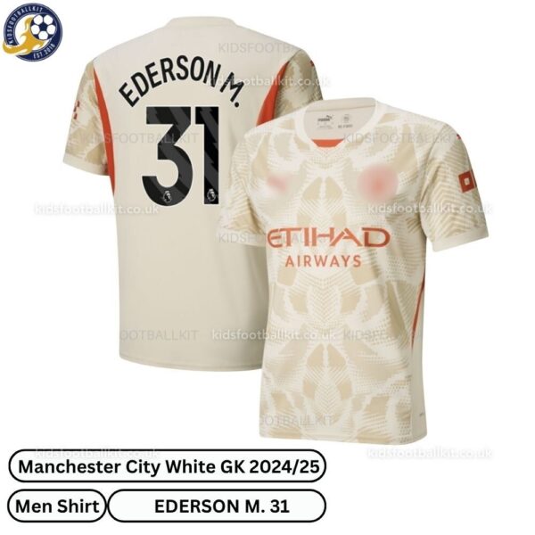 Manchester City Goalkeeper Men Football Shirt 24_25-EDERSON M. 31-over view-white-blur