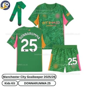 Manchester City Goalkeeper kids football kit 25_26-DONNARUMMA 25-over view-green-blur