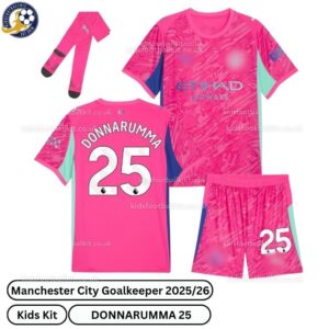 Manchester City Goalkeeper kids football kit 25_26-DONNARUMMA 25-over view-pink-blur