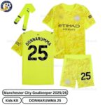 Manchester City Goalkeeper kids football kit 25_26-DONNARUMMA 25-over view-yellow-blur