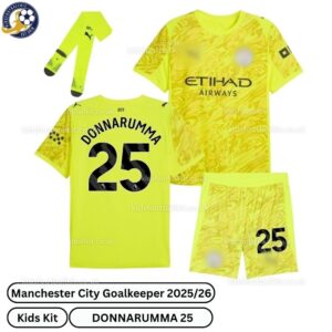 Manchester City Goalkeeper kids football kit 25_26-DONNARUMMA 25-over view-yellow-blur