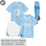 Manchester City Home Kids Football Kit 23_24-HAALAND 9-over view -blur