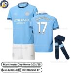 Manchester City Home Kids Football Kit 24_25-DE BRUYNE 17-over view with socks-blur