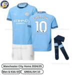 Manchester City Home Kids Football Kit 24_25-GREALISH 10-over view with socks-blur