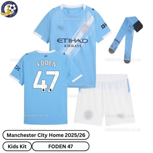 Manchester City Home Kids Football Kit 25_26-FODEN 47-over view-blur