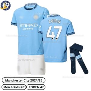 Manchester City Home Men & Kids Football Kit 24_25-FODEN 47-over view-blur