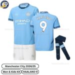 Manchester City Home Men & Kids Football Kit 24_25-HAALANd 9-over view-blur