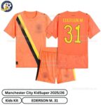 Manchester City Kidsuper Kids Football Kit 25_26- EDERSON M. 31- over view-blur