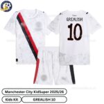Manchester City Kidsuper Kids Football Kit 25_26- GREALISH 10- over view-blur