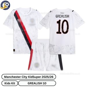 Manchester City Kidsuper Kids Football Kit 25_26- GREALISH 10- over view-blur