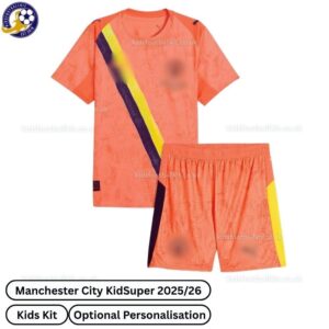 Manchester City Kidsuper kids football kit 25_26- front view-orange-blur