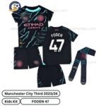 Manchester City Third Kids Football Kit 23_24 - FODEN 47-over view with socks-blur