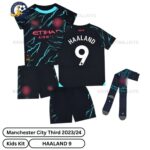 Manchester City Third Kids Football Kit 23_24 - HAALAND 9-over view with socks-blur