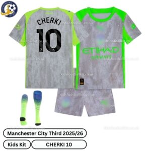 Manchester City Third Kids Football Kit 25_26-CHERKI 10-over view-blur