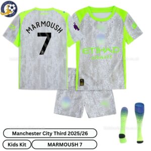Manchester City Third Kids Football Kit 25_26-MARMOUSH 7-over view with socks-blur