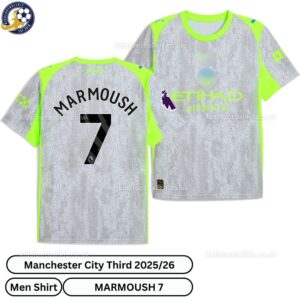 Manchester City Third MEn Football Shirt 25_26-MARMOUSH 7-over view with socks-blur