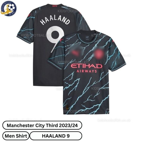 Manchester City Third Men Football Shirt 23_24 - HAALAND 9-over view with socks-blur