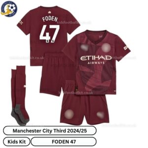 Manchester City Thirrd Kids Football Kit 25_26-FODEN 47-over view with socks -blur