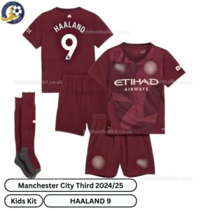 Manchester City Thirrd Kids Football Kit 25_26-HAALAND 9-over view with socks -blur
