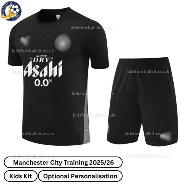 Manchester City Training Kids Football Kit 25_26-front view-black-blur