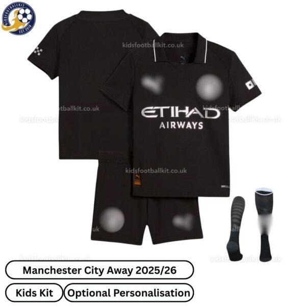 Manchester city away kids football kit 25_26-over view-blur