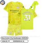 Manchester city goalkeeper kids football kit 25_26-EDERSON M. 31-over view-yellow-blur