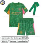 Manchester city goalkeeper kids football kit 25_26-over view-green-blur