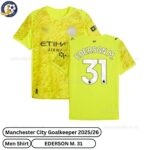 Manchester city goalkeeper men football shirt 25_26-EDERSON M. 31-over view-yellow-blur