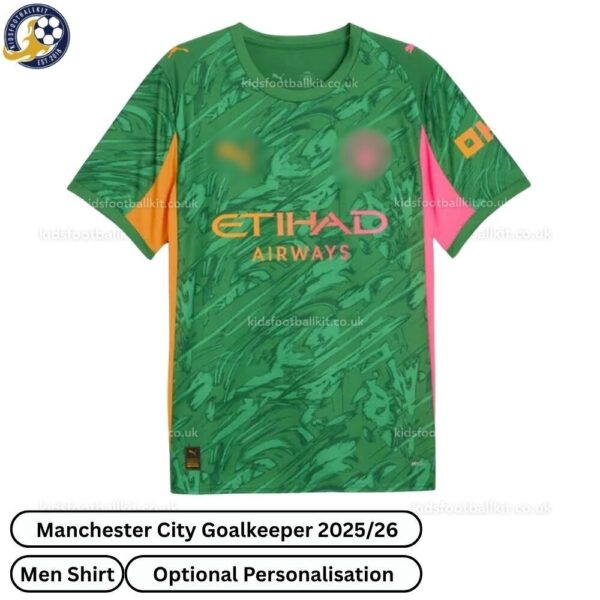 Manchester city goalkeeper men football shirt 25_26-over view-green-blur