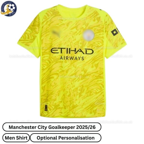 Manchester city goalkeeper men football shirt 25_26-over view-yellow-blur