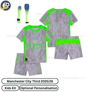 Manchester city third kids football kit 25_26-over view-blur