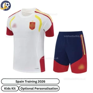 Spain Training Kids Kit 2026-white front view-3dSpain Training Kids Kit 2026-white front view-3d