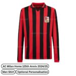 AC Milan Home 125th Anniversary Men Football Shirt 2024/25 (Long Sleeve) (Front view)