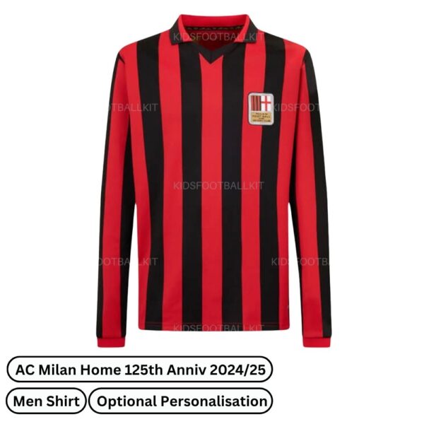 AC Milan Home 125th Anniversary Men Football Shirt 2024/25 (Long Sleeve) (Front view)