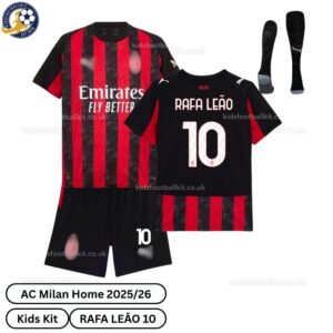 AC Milan RAFA LEÃO 10 Home Kids Football Kit 2025/26 (With Socks) - Over View WITH TAG