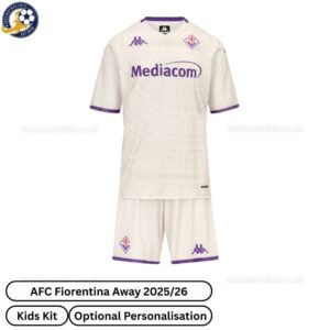 Fiorentina Away 25 26 Kids Football Kit-front view WITH TAG