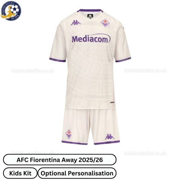 Fiorentina Away 25 26 Kids Football Kit-front view WITH TAG