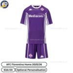 Fiorentina Home 25 26 Kids Football Kit-front view WITH TAG