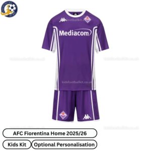Fiorentina Home 25 26 Kids Football Kit-front view WITH TAG