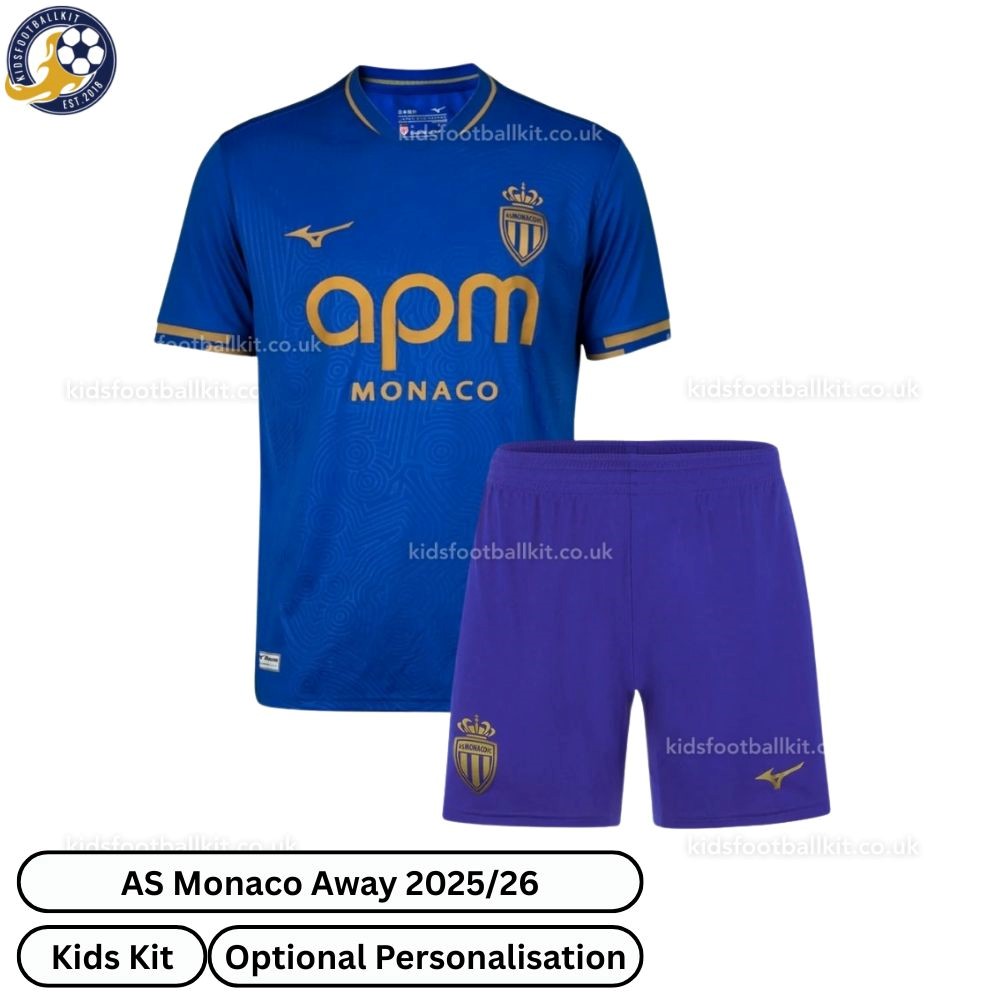 AS Monaco Away Kids Football Kit 2025/26 (No socks)