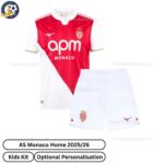 AS Monaco Home Kids Football Kit 2025/26 - Front View WITH TAG
