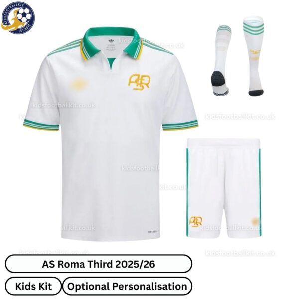 As Roma Third Kids Football Kit 25_26-front view with socks WITH TAG