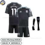 Aston Villa WATKINS 11 Away Kids Football Kit 2025/26 (With Socks) - Over View - TAG